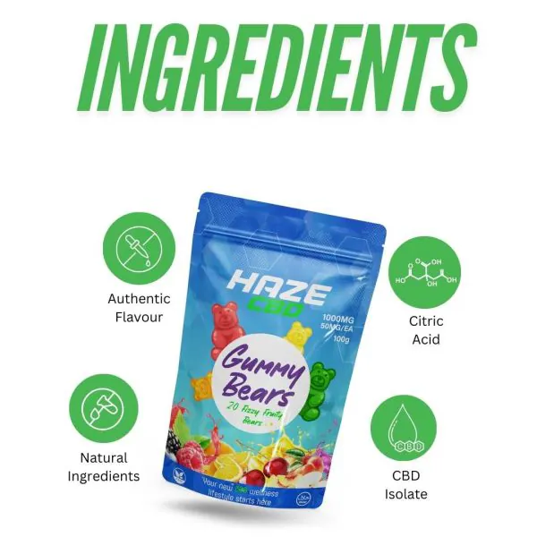 Haze CBD Gummy Bears 1000mg | 50mg CBD Per Gummy - Image 2